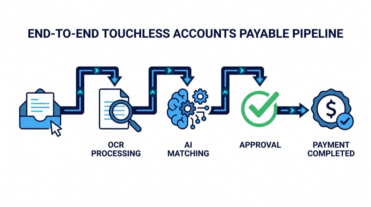Touchless accounts payable pipeline: from email to approved payment with no manual intervention